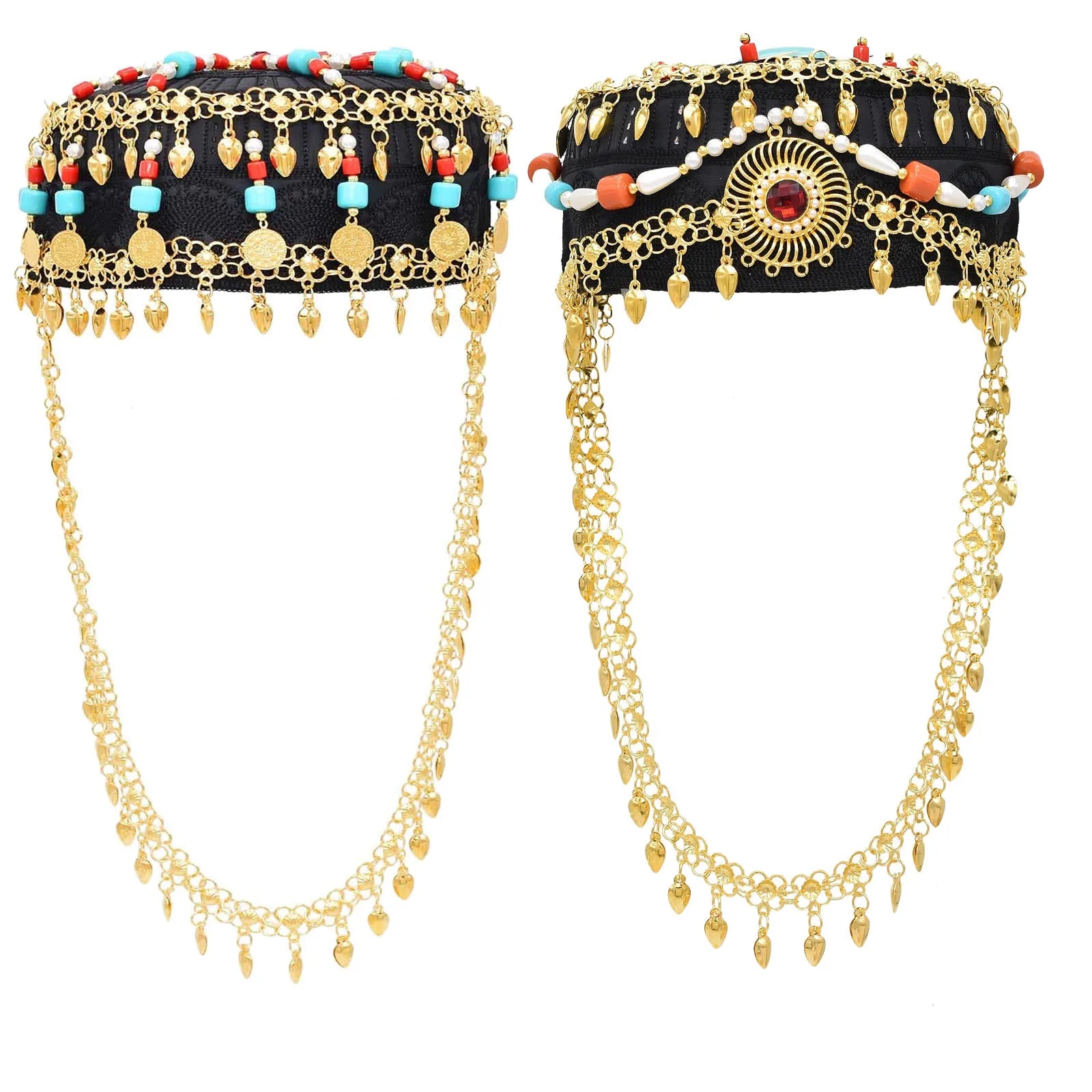 Women Cap Hair Jewelry Long Tassel Bohemian Ethnic Coins Bead Statement Headband  Hat