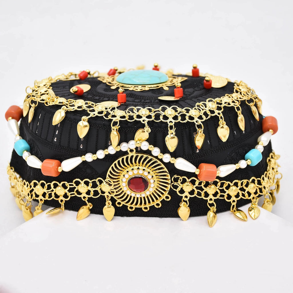 Women Cap Hair Jewelry Long Tassel Bohemian Ethnic Coins Bead Statement Headband  Hat