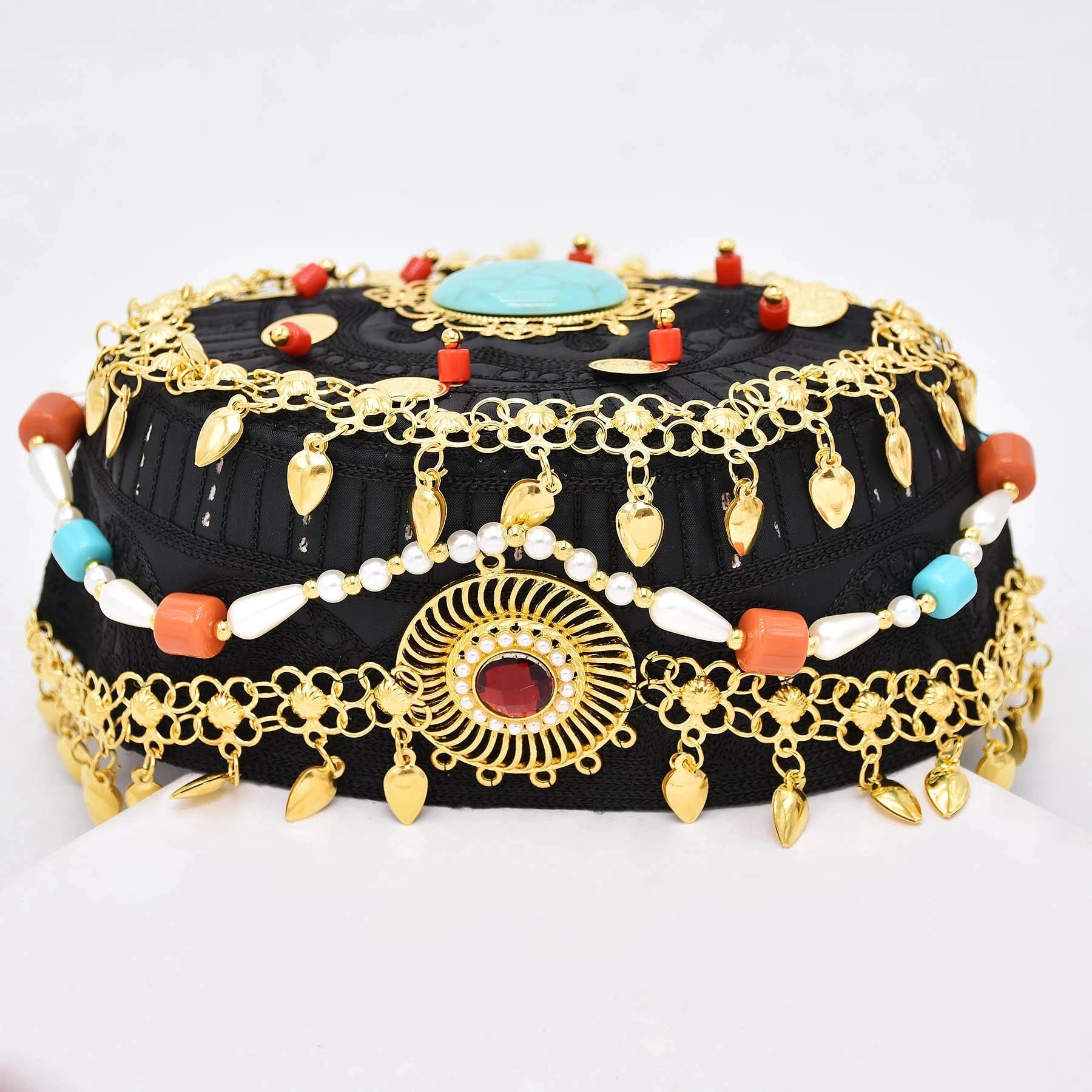 Women Cap Hair Jewelry Long Tassel Bohemian Ethnic Coins Bead Statement Headband  Hat