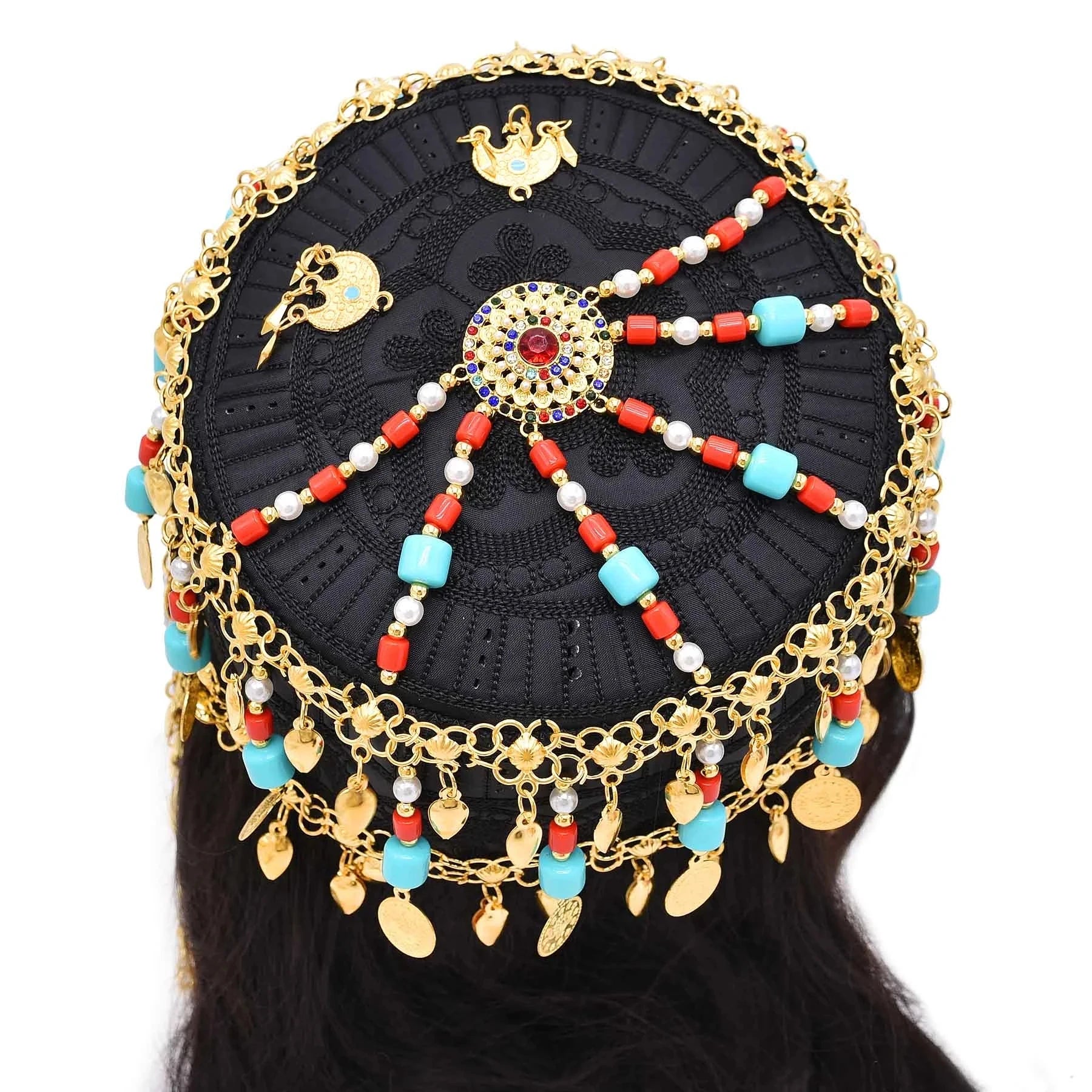 Women Cap Hair Jewelry Long Tassel Bohemian Ethnic Coins Bead Statement Headband  Hat