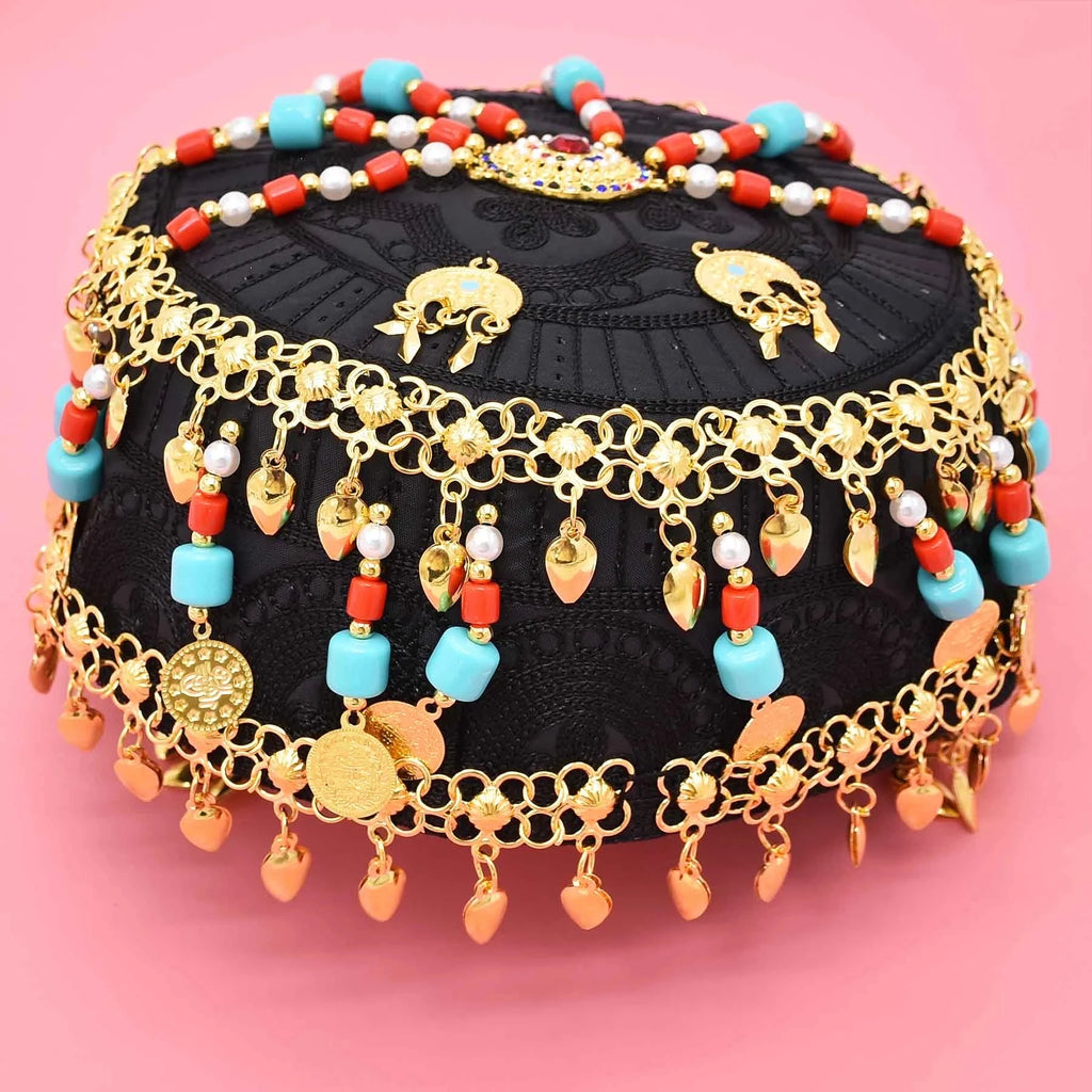 Women Cap Hair Jewelry Long Tassel Bohemian Ethnic Coins Bead Statement Headband  Hat