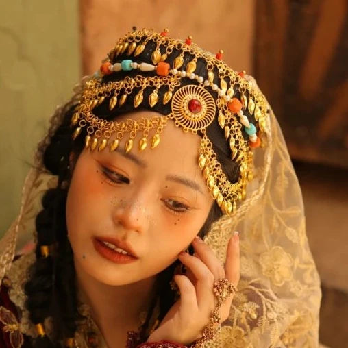 Women Cap Hair Jewelry Long Tassel Bohemian Ethnic Coins Bead Statement Headband  Hat