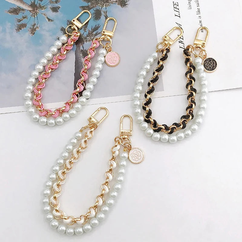1PC Vintage Pearl Bag Strap For Handbag Double Layer Chain Pearl Phone Lanyard Exquisite Purse Replacement Handles Bag Accessory