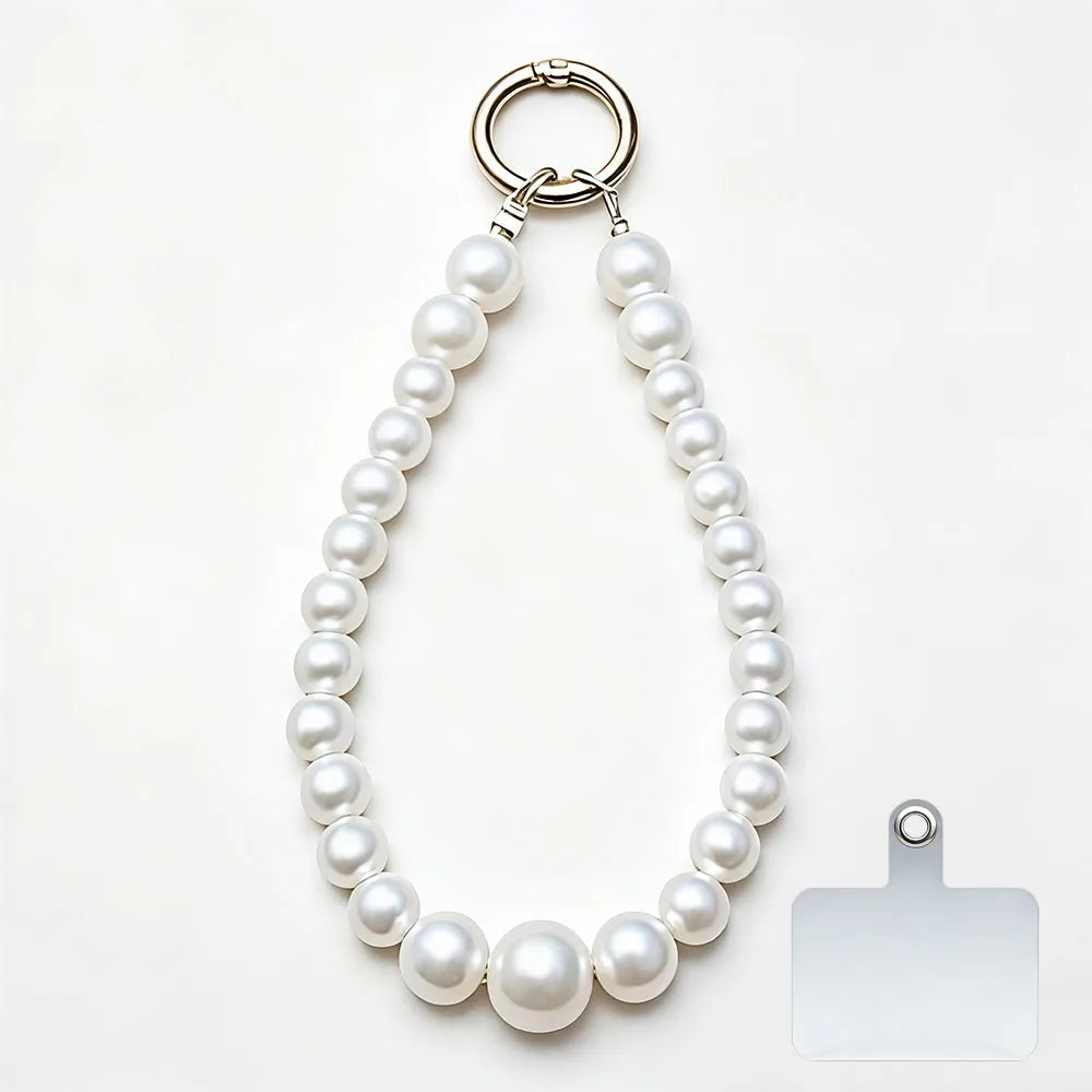 White Pearl Beaded Phone Crossbody Strap Fashion Hands-Free Shoulder Phone Long Lanyard for Women Universal Cell Phone Chains
