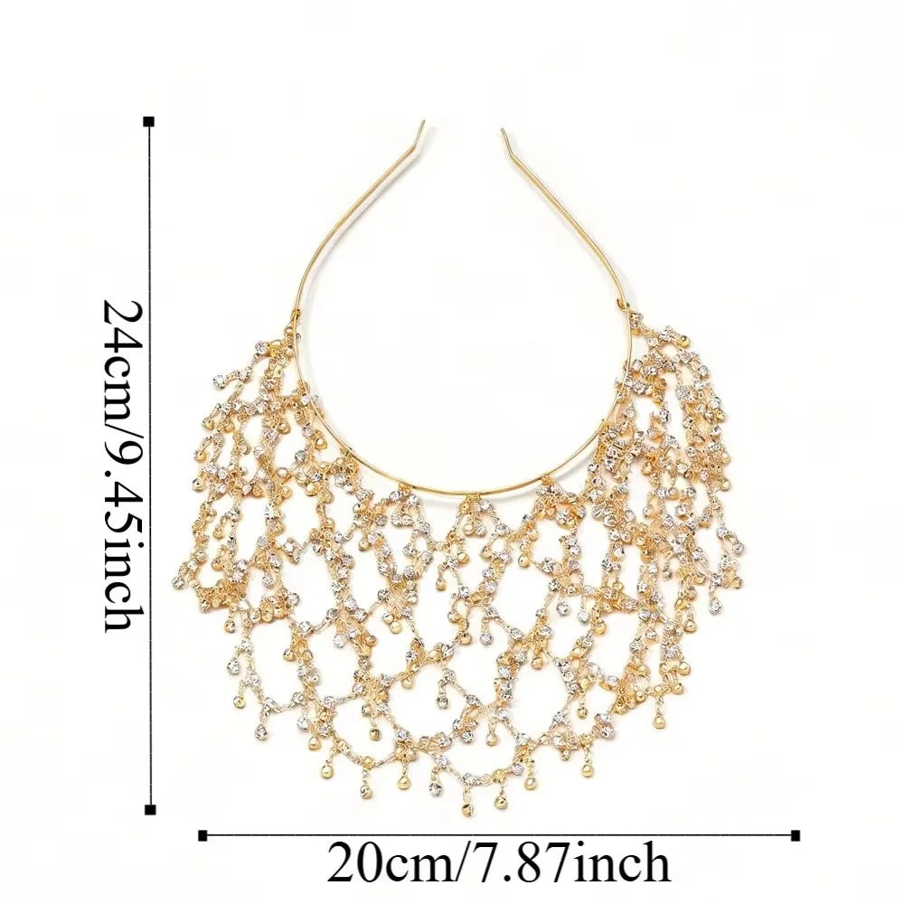 Romantic Mesh Hairband Luxury Nightclub Design Rhinestone Mesh Hair Chain Princess Ball Accessory Headwear for Women