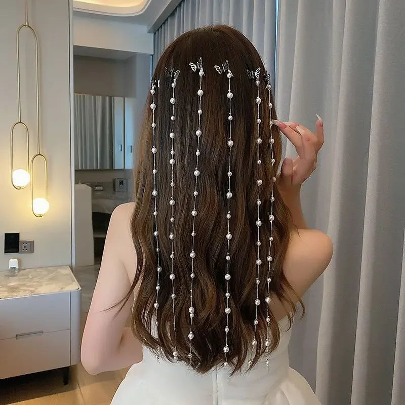 Elegant 2023 New High-End Feel Pearl Hair Accessories Women's Popular Web Red Hair Ties Silk Band Goddess Hair Accessories