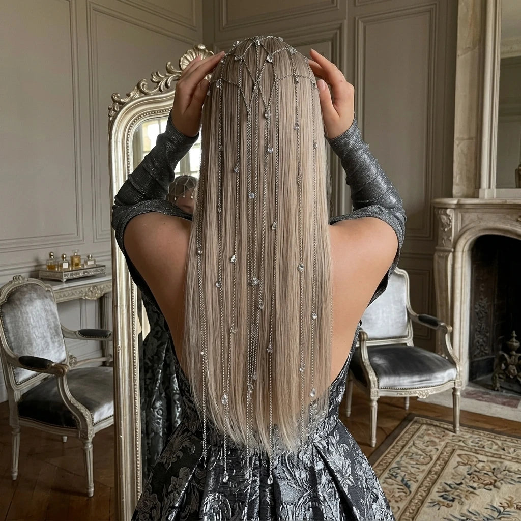 Crystal Fringe Headband For Women Alloy Rhinestone Hair Accessories With Soft-Lining