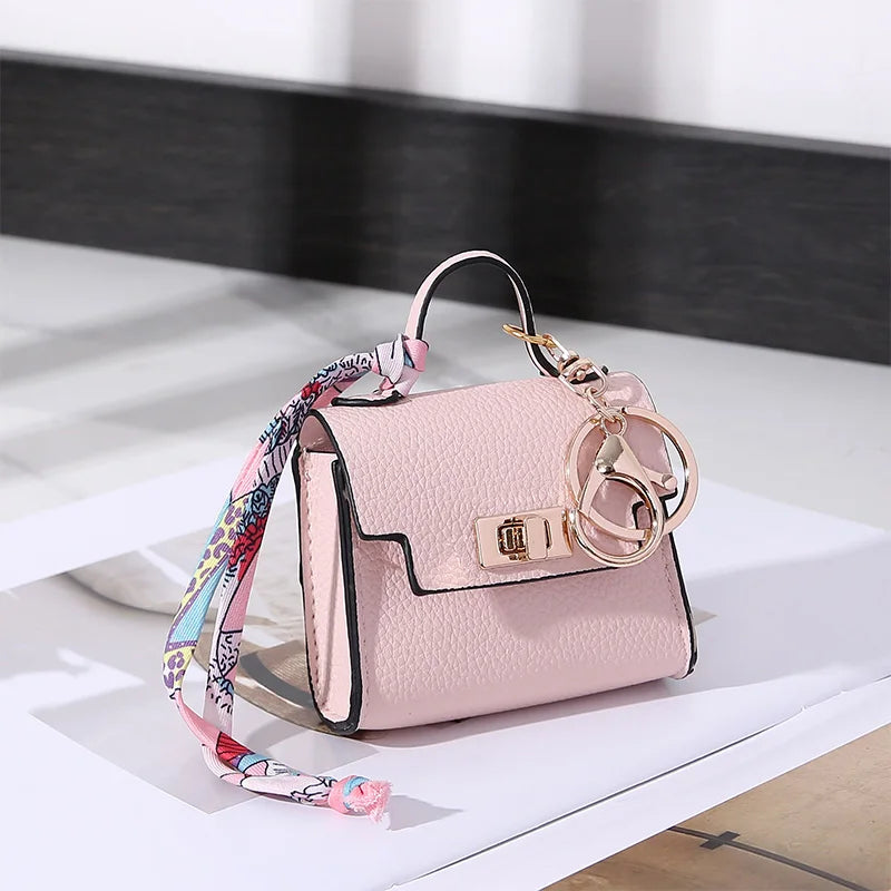 Mini Gorgeous Bag Pendant Cute Square Handbag Earphone Mini Premium Leather Creative Car Key Chain Pendant Decoration Gift Charm