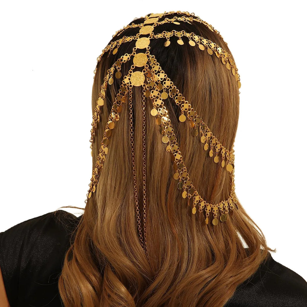Creative Arabic Headwear: Popular in Middle East, Europe and America, Gold Alloy Coin Fringe Headband Hair Chain