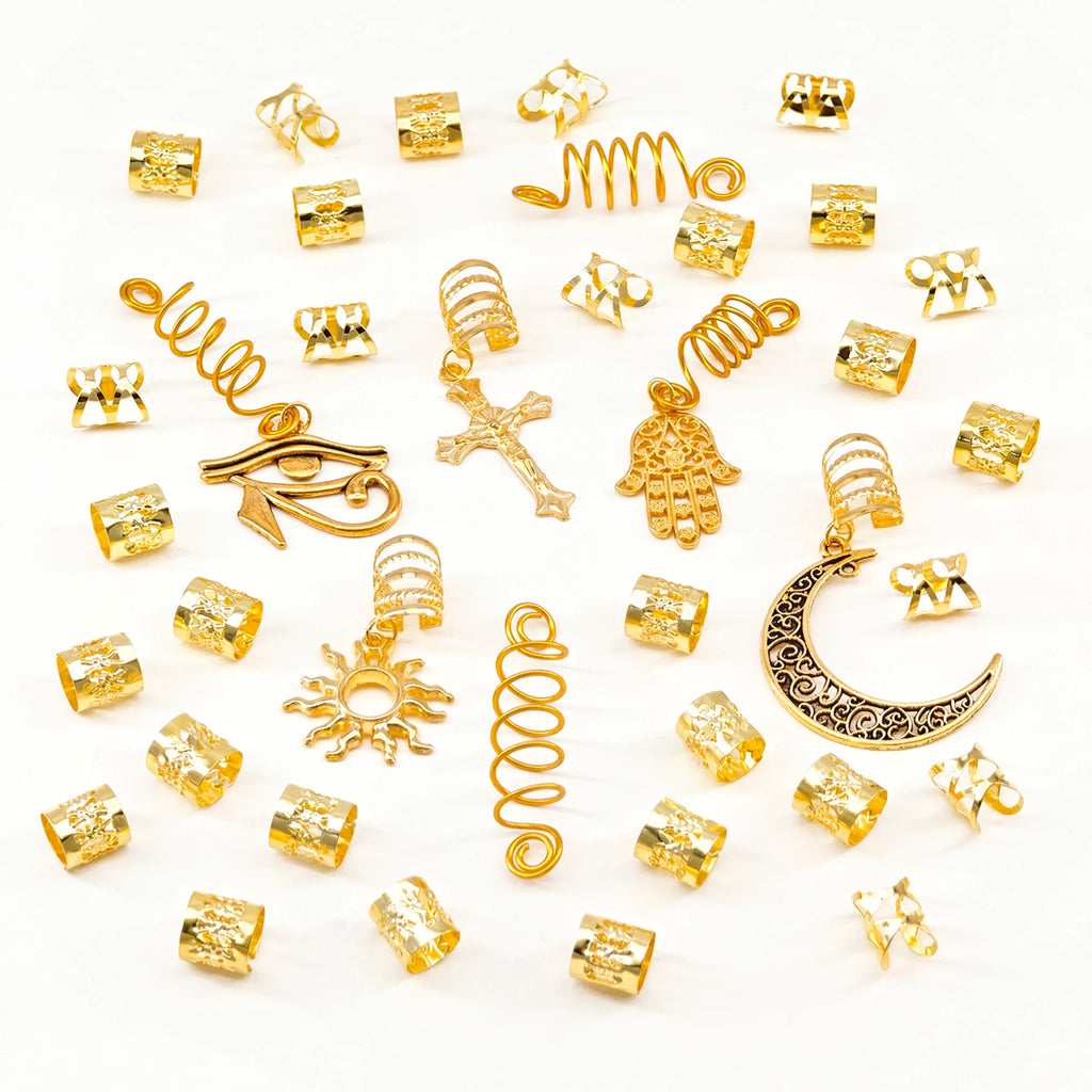 37PCS Gold Hair Jewelry for Braid Cross Braid Clips Multi Style Loc Dreadlock Bead Sprial  Metal Hair Accessories for Women&Men
