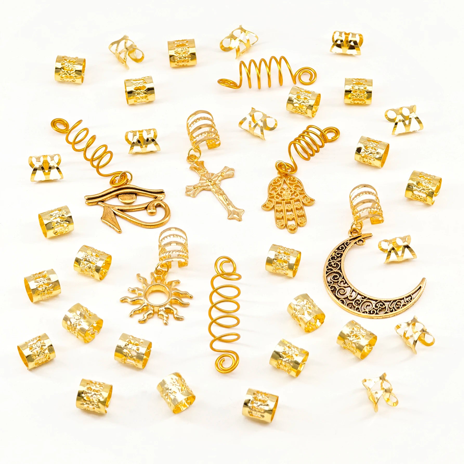 37PCS Gold Hair Jewelry for Braid Cross Braid Clips Multi Style Loc Dreadlock Bead Sprial  Metal Hair Accessories for Women&Men