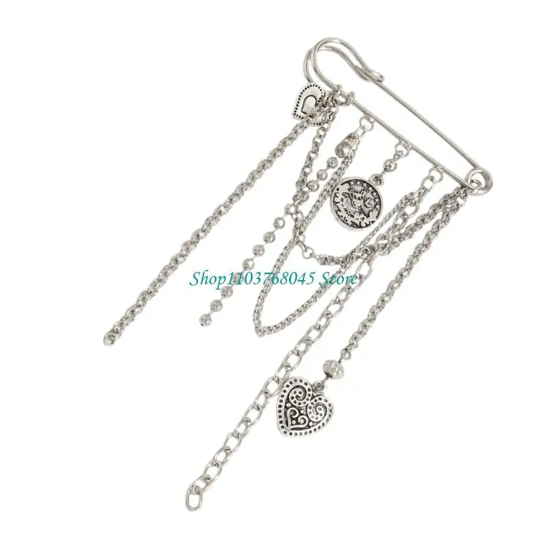 R53F Pants Shortener Pin Alloy Tassels Safety Pin Decorative Brooch For Clothing Jeans Bag Decoration Sewing Accessories