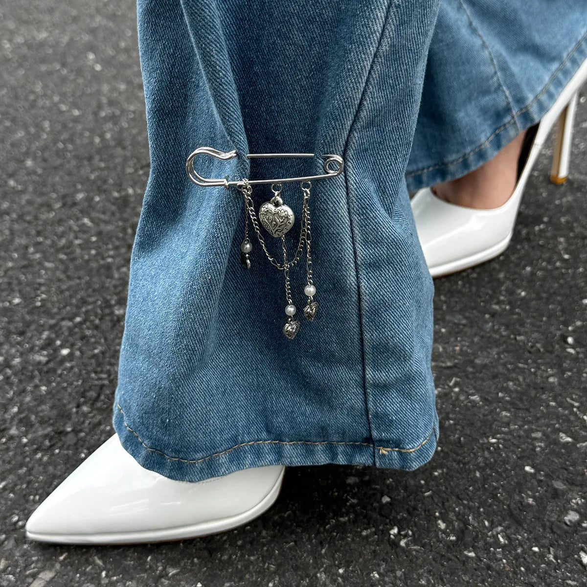 Creative Detachable Imitation Pearl Tassel Brooch Adjustable Trousers Jeans Safety Pin Convenient Versatile Clothing Accessories