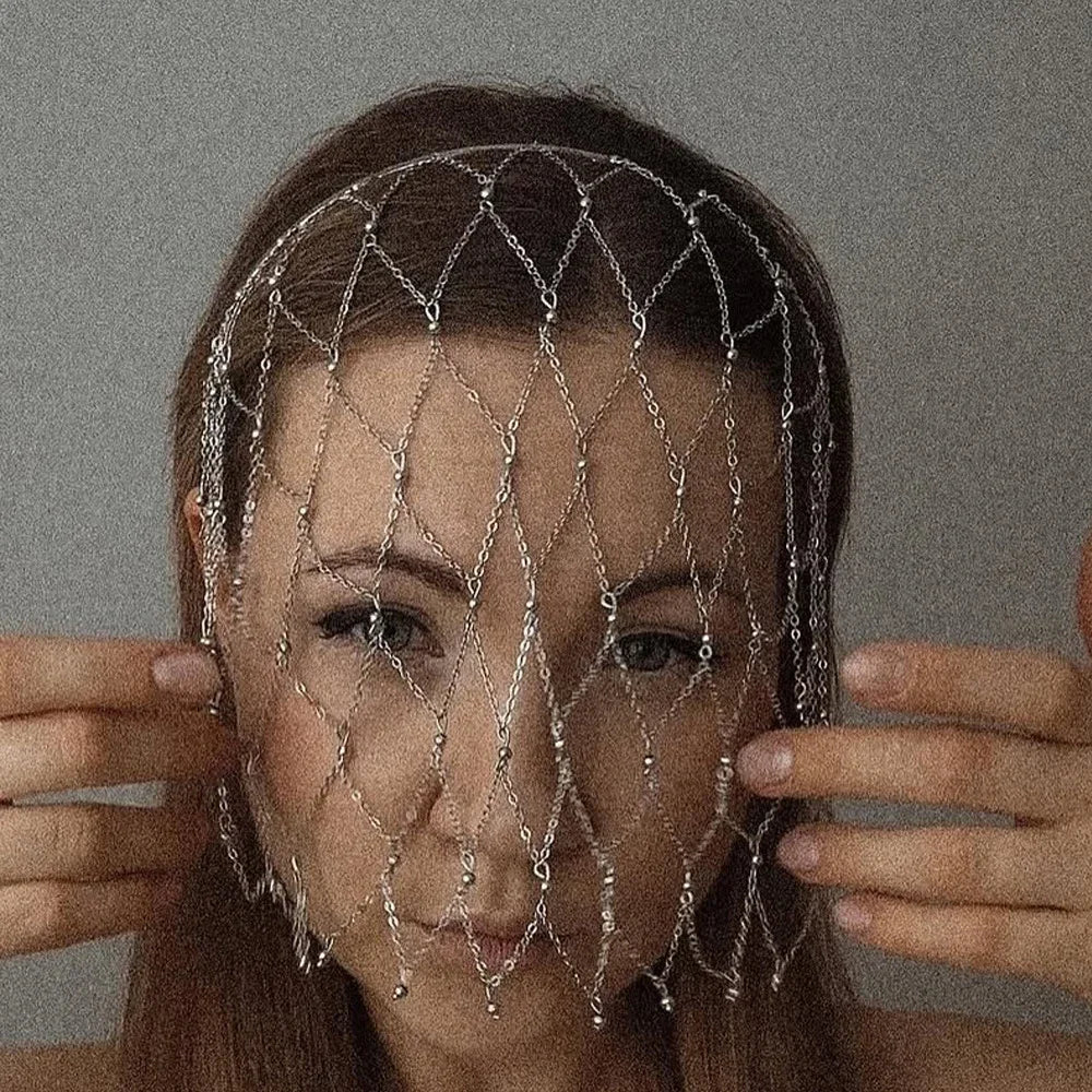 Handmade Hollow Mesh Headpiece Cap Belly Dance Hair Accessories Fashion Design Tassel Metal Head Chain Hat Wedding Jewelry Gift