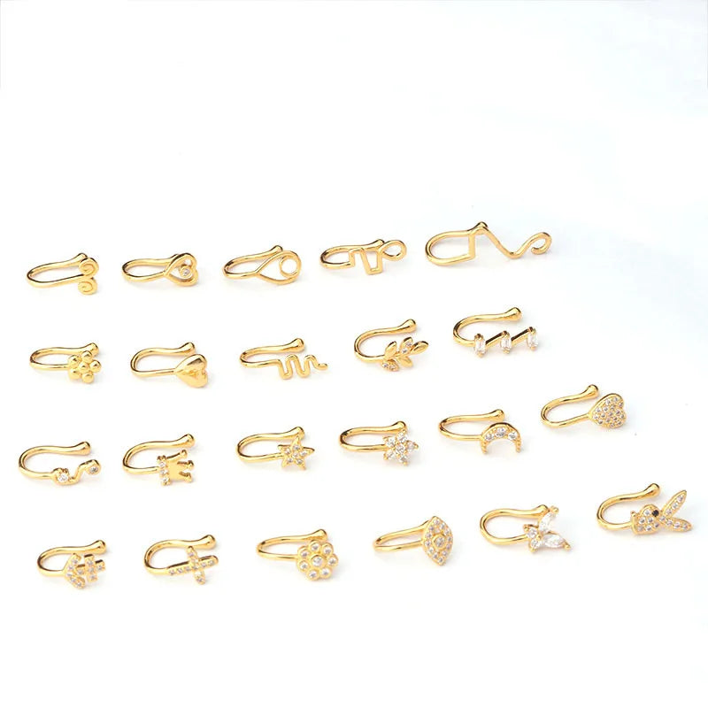 CZ Nose Cuffs Non Piercing Fake Nose Ring for Women Girls, Hypoallergenic Steel Lobe Lip Tragus Stackable Piercing Jewelry
