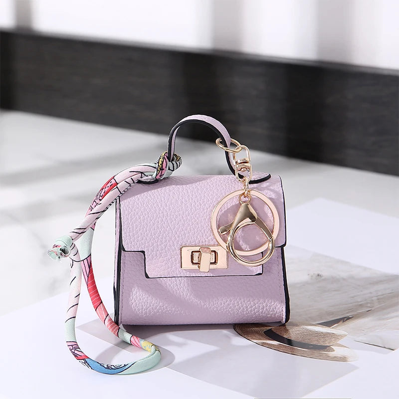Mini Gorgeous Bag Pendant Cute Square Handbag Earphone Mini Premium Leather Creative Car Key Chain Pendant Decoration Gift Charm