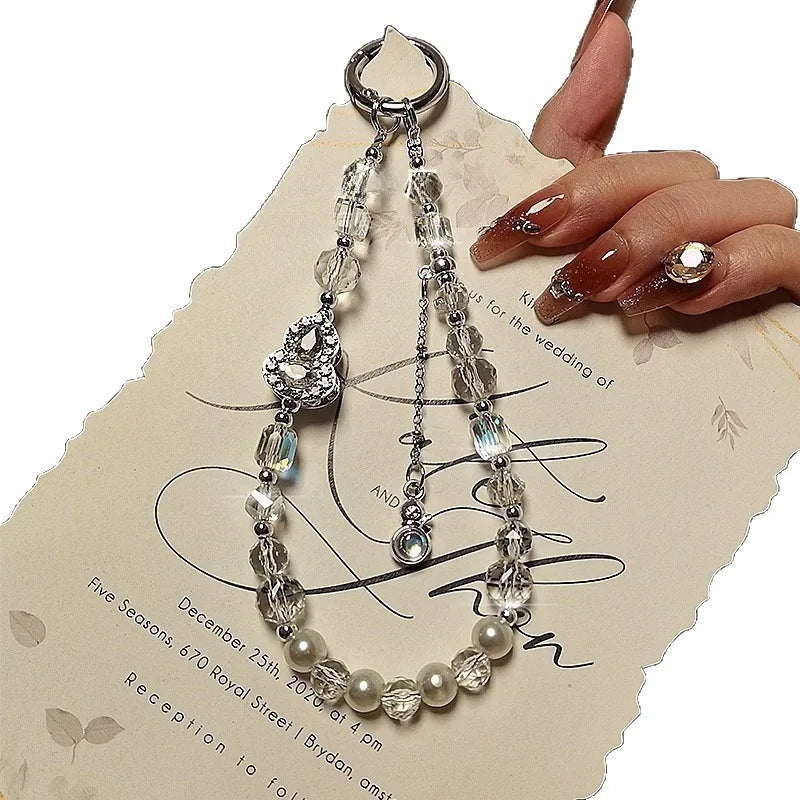 Luxurious Rhinestone Gourd Crystal Mobile Phone Lanyard Fashion Short Beaded Hand Chain Pendant Anti-Loss Chain for Women