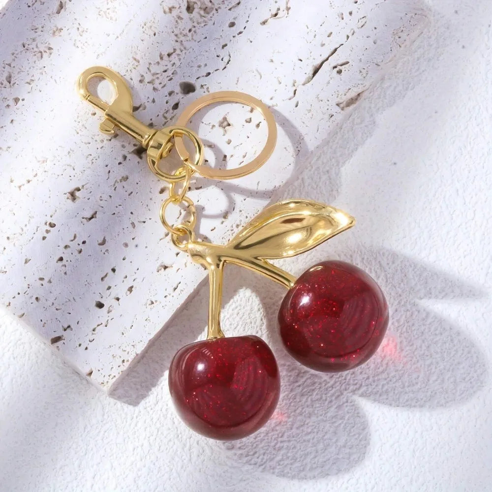 Fashion Delicious Red Cherry Keychain Summer Fruits Cherries Pendant Keyring For Women Men Jewelry Bag Key Accessories Gift