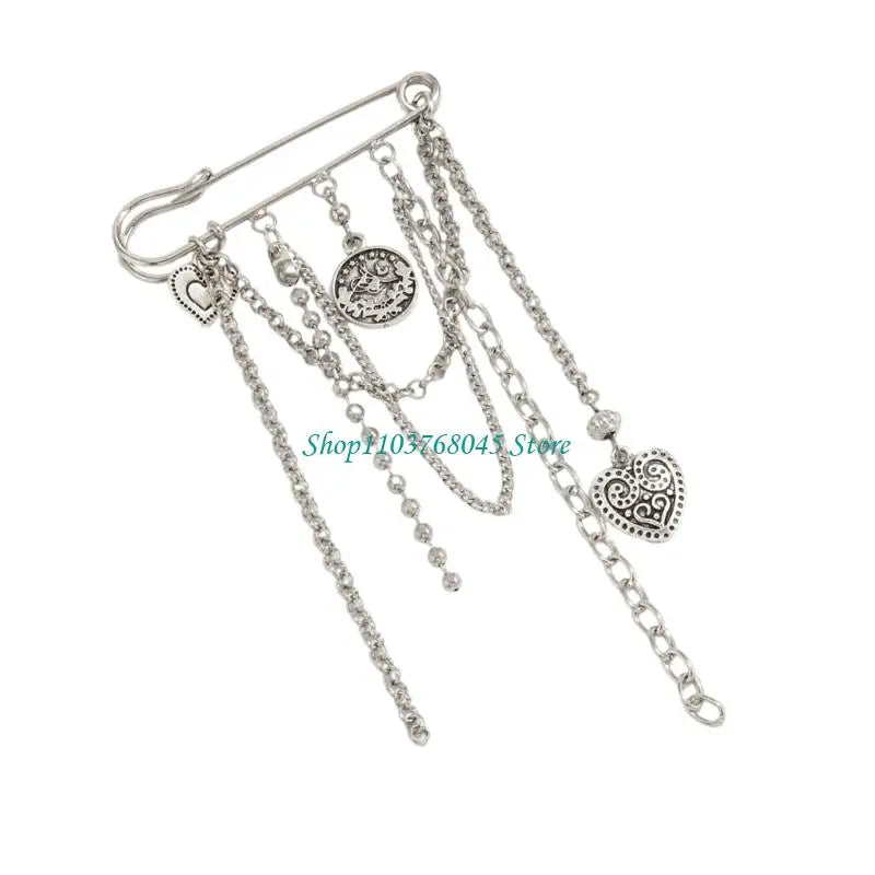 R53F Pants Shortener Pin Alloy Tassels Safety Pin Decorative Brooch For Clothing Jeans Bag Decoration Sewing Accessories