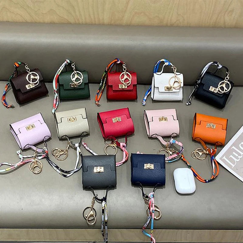 Mini Gorgeous Bag Pendant Cute Square Handbag Earphone Mini Premium Leather Creative Car Key Chain Pendant Decoration Gift Charm