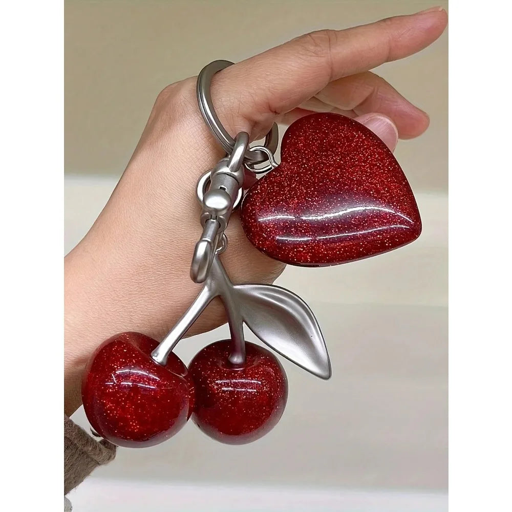 Fashion Delicious Red Cherry Keychain Summer Fruits Cherries Pendant Keyring For Women Men Jewelry Bag Key Accessories Gift