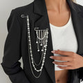 New Fashion Imitation Pearl Tassel Brooch for Women Punk Hip Hop Metal Long Chain Double Pins Brooches Suit Jewelry