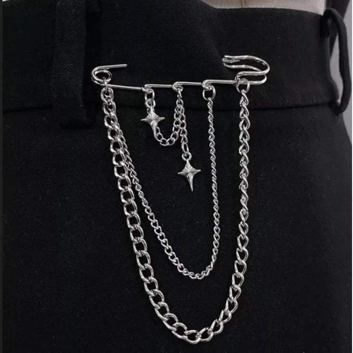 Exaggerated Silver Color Long Tassel Brooches Detachable Fixed Clothes Pin Tighten Buckle Trouser Leg Accessories Jewelry Women