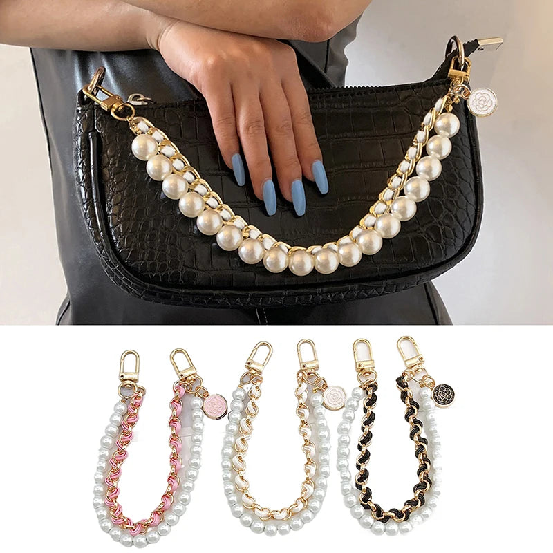 1PC Vintage Pearl Bag Strap For Handbag Double Layer Chain Pearl Phone Lanyard Exquisite Purse Replacement Handles Bag Accessory