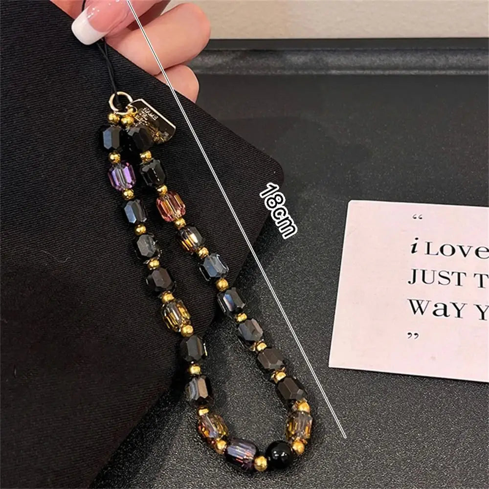 Luxury Black Gold Crystal Phone Chain Strap Bead Korean Bracelet For iPhone Samsung Accessories Hanging Rope Pendant Jewelry