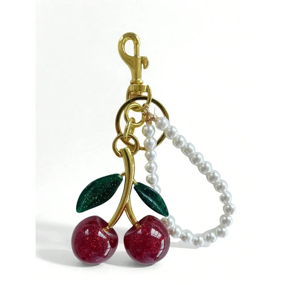 Fashion Delicious Red Cherry Keychain Summer Fruits Cherries Pendant Keyring For Women Men Jewelry Bag Key Accessories Gift