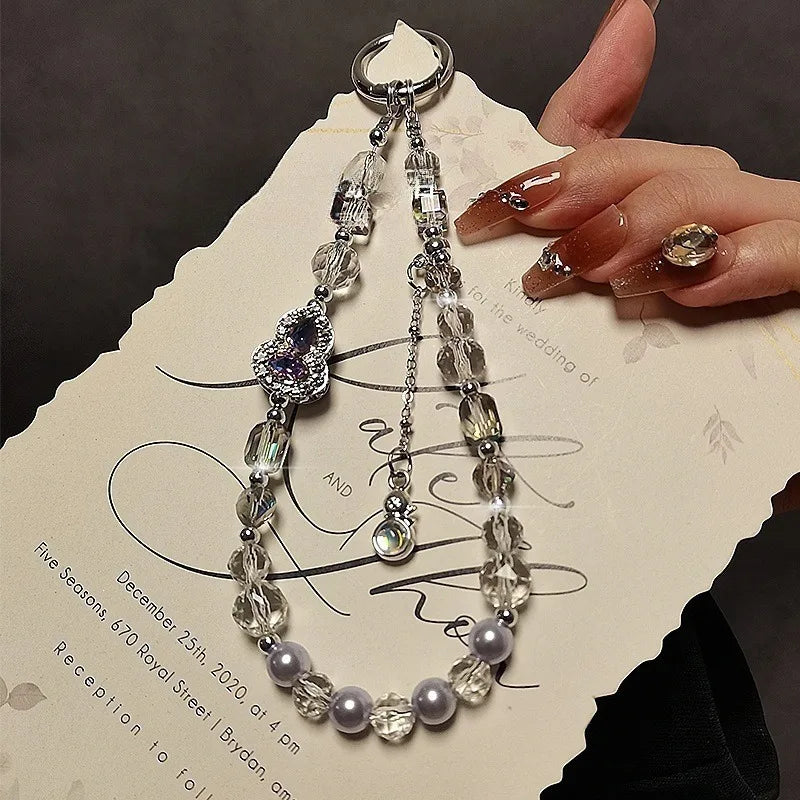 Luxurious Rhinestone Gourd Crystal Mobile Phone Lanyard Fashion Short Beaded Hand Chain Pendant Anti-Loss Chain for Women