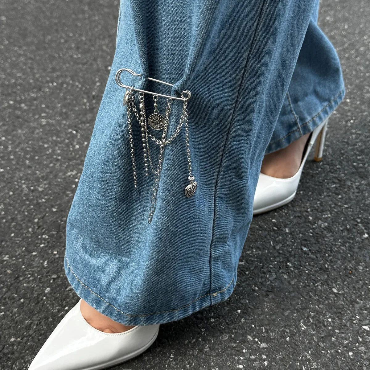 Creative Detachable Imitation Pearl Tassel Brooch Adjustable Trousers Jeans Safety Pin Convenient Versatile Clothing Accessories