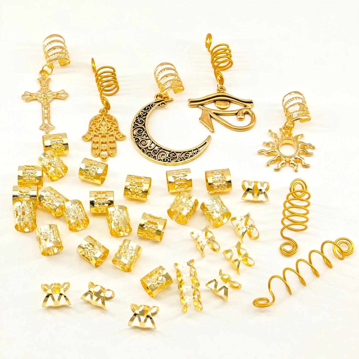 37PCS Gold Hair Jewelry for Braid Cross Braid Clips Multi Style Loc Dreadlock Bead Sprial  Metal Hair Accessories for Women&Men