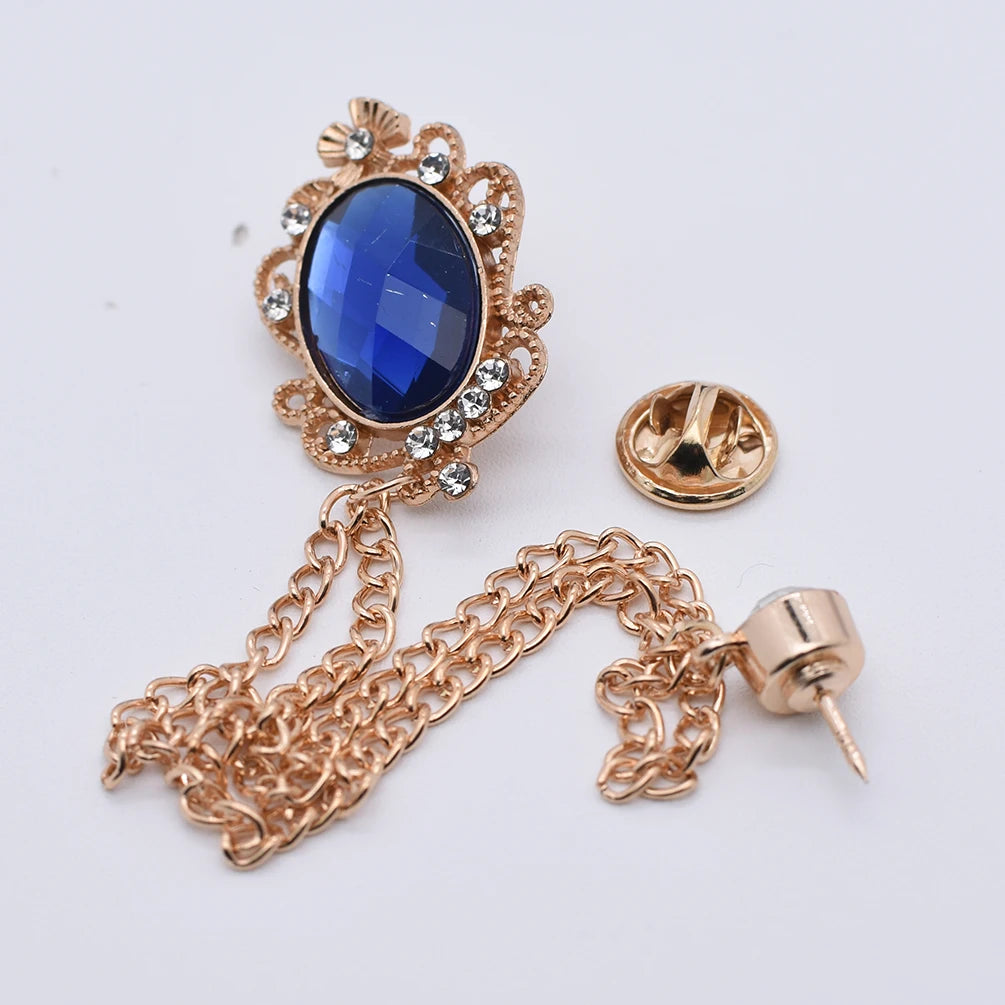 Vintage Crystal Star Snowflake Brooch for Men Tassel Chain Badge Fashion Suit Lapel Pins Elegant Jewelry Accessories