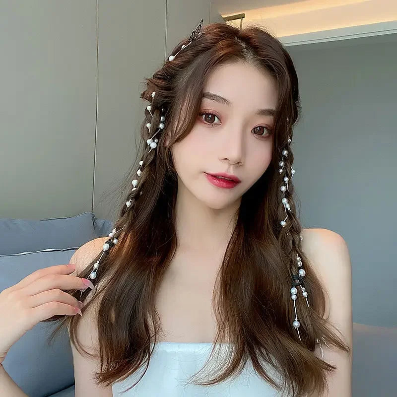 Elegant 2023 New High-End Feel Pearl Hair Accessories Women's Popular Web Red Hair Ties Silk Band Goddess Hair Accessories