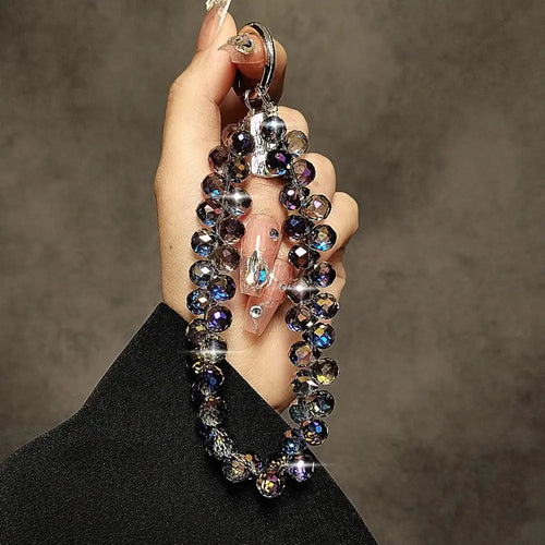 Colorful Mobile Phone Lanyard Chain Stylish Glitter Crystal Bead Pendant Keychain Jewelry Bag Accessories Sparkle Key Chains