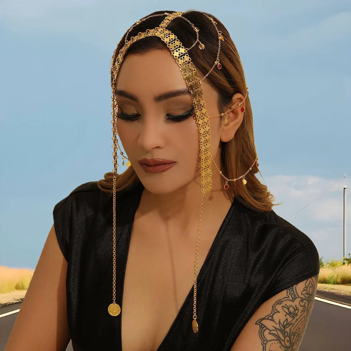 Creative Arabic Headwear: Popular in Middle East, Europe and America, Gold Alloy Coin Fringe Headband Hair Chain