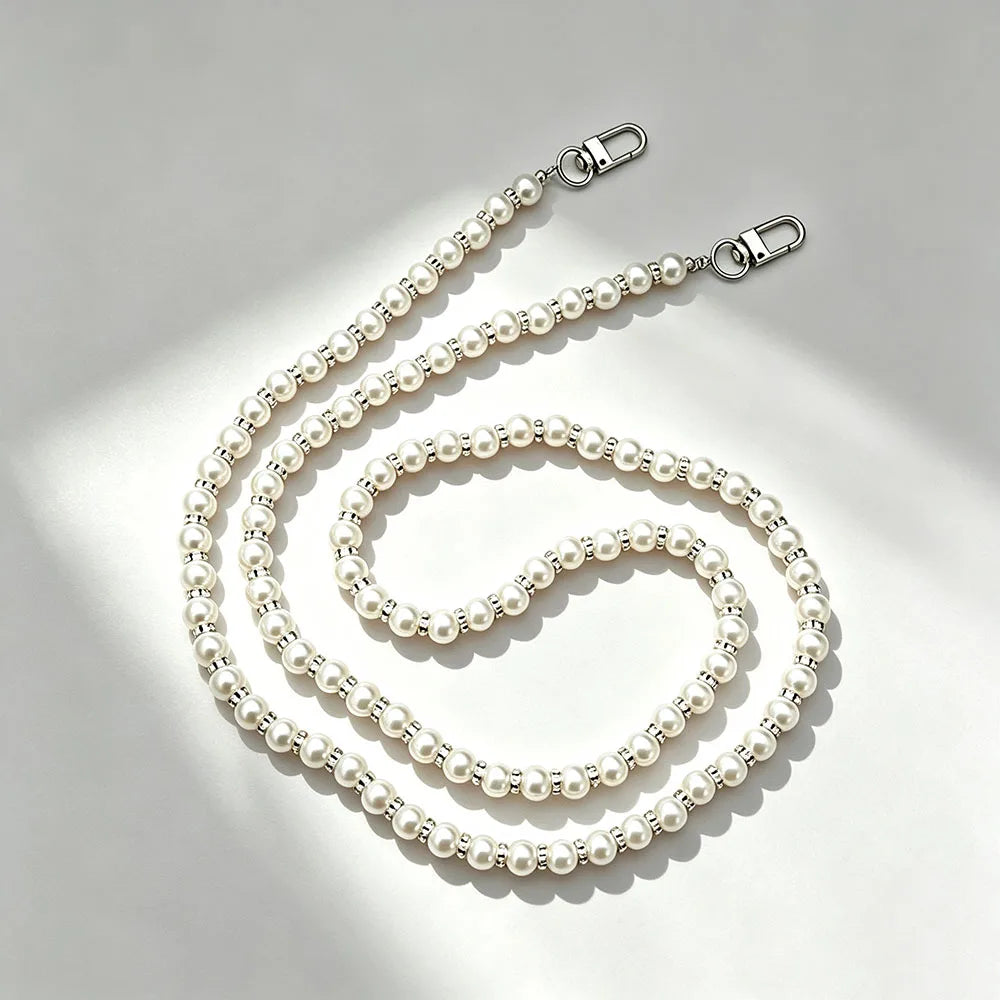 White Pearl Beaded Phone Crossbody Strap Fashion Hands-Free Shoulder Phone Long Lanyard for Women Universal Cell Phone Chains