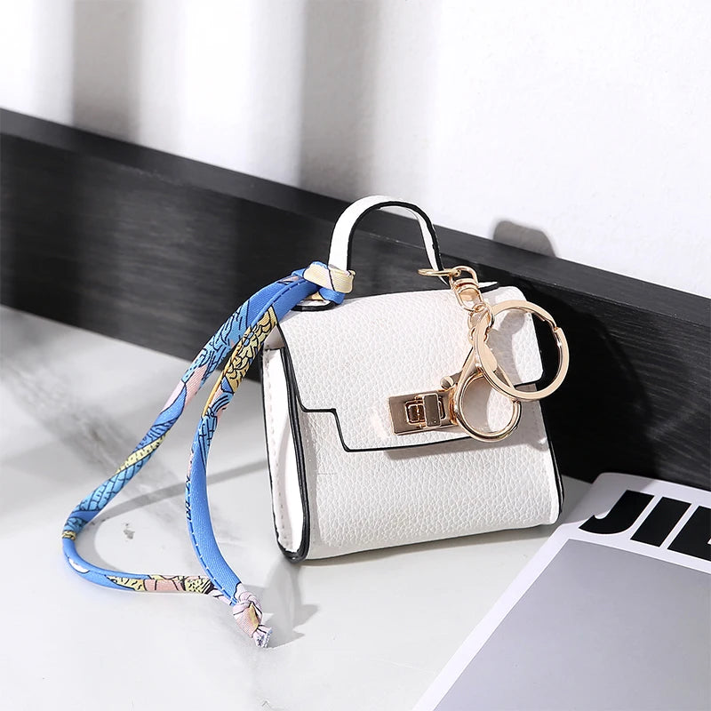 Mini Gorgeous Bag Pendant Cute Square Handbag Earphone Mini Premium Leather Creative Car Key Chain Pendant Decoration Gift Charm