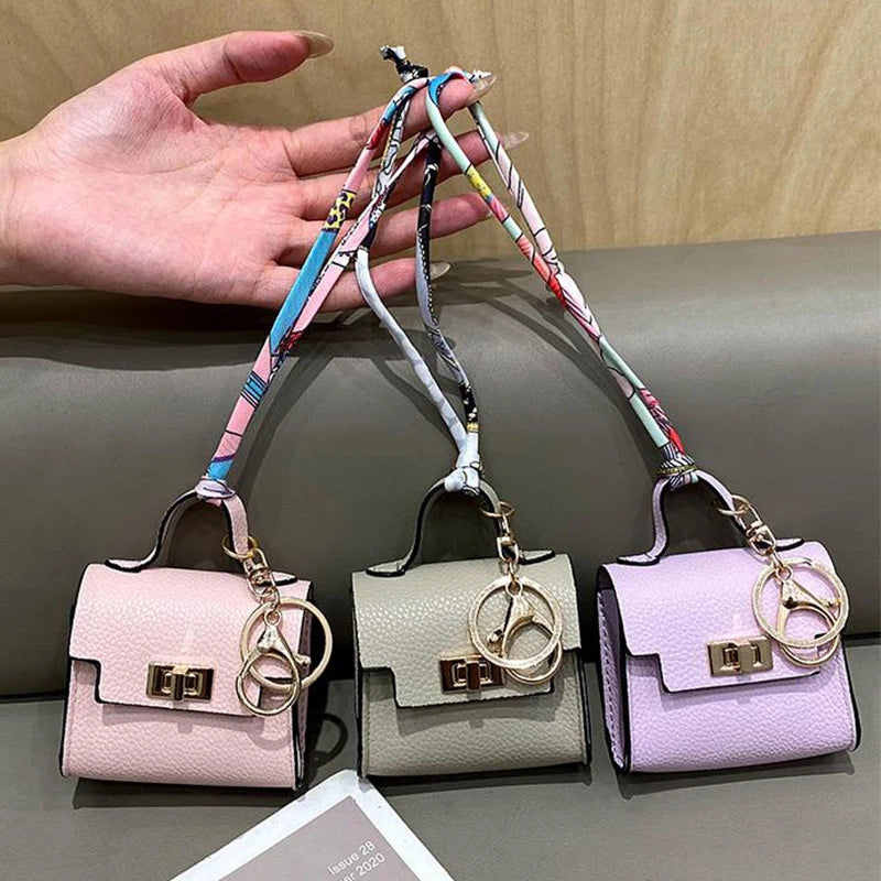 Mini Gorgeous Bag Pendant Cute Square Handbag Earphone Mini Premium Leather Creative Car Key Chain Pendant Decoration Gift Charm
