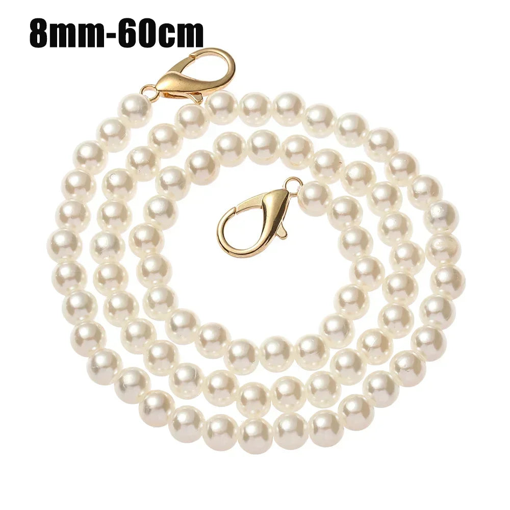 8/10mm Pearl Strap for Bags Handbag Handles DIY purse Replacement Long Beaded Chain for Shoulder Bag Straps Pearl Belt