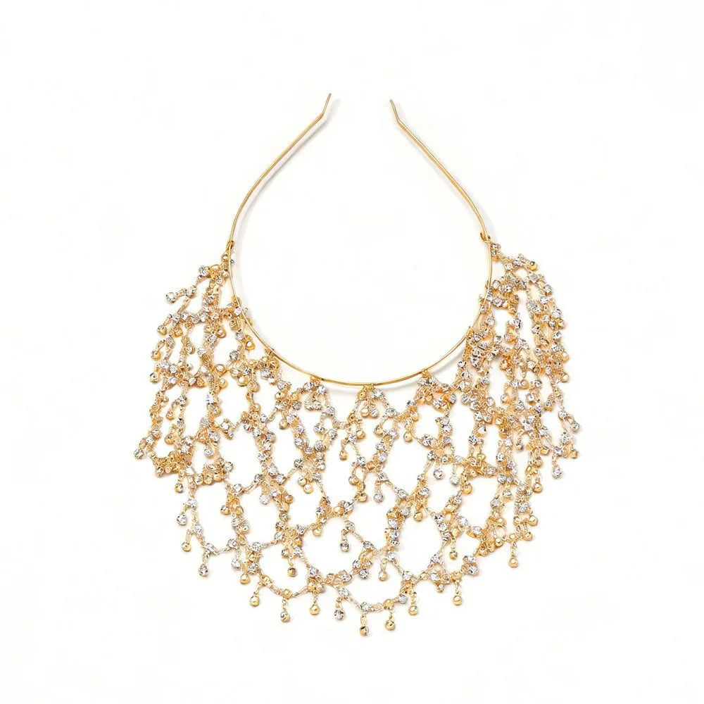 Romantic Mesh Hairband Luxury Nightclub Design Rhinestone Mesh Hair Chain Princess Ball Accessory Headwear for Women