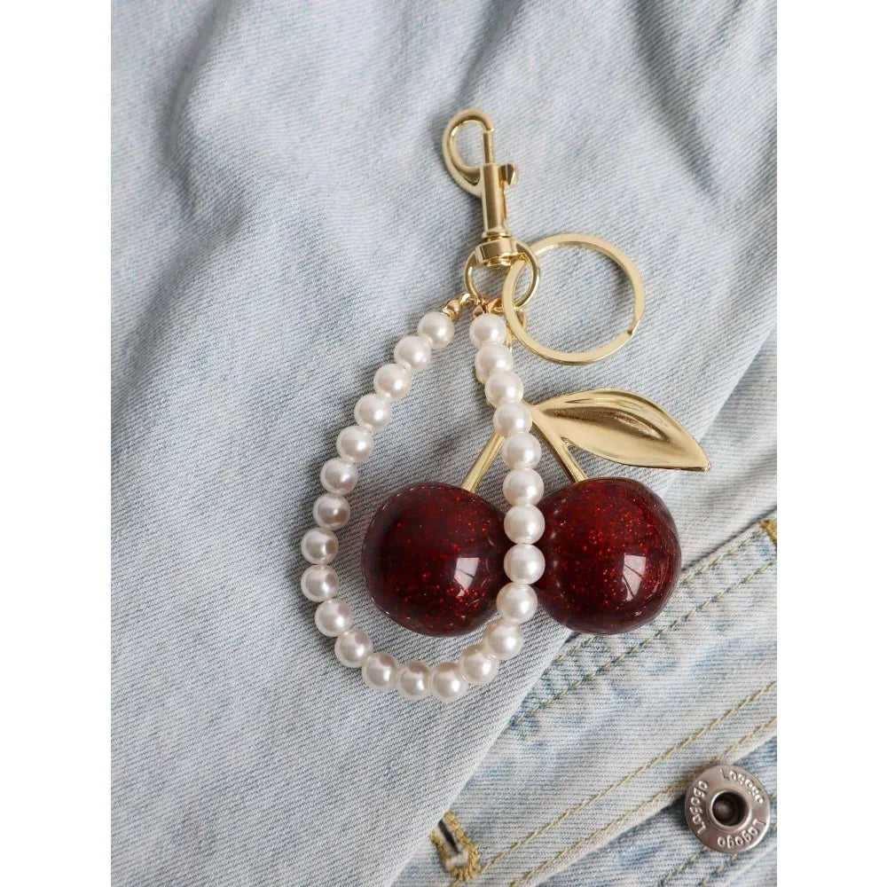 Fashion Delicious Red Cherry Keychain Summer Fruits Cherries Pendant Keyring For Women Men Jewelry Bag Key Accessories Gift
