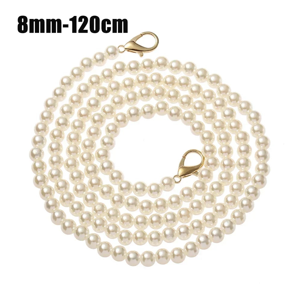 8/10mm Pearl Strap for Bags Handbag Handles DIY purse Replacement Long Beaded Chain for Shoulder Bag Straps Pearl Belt