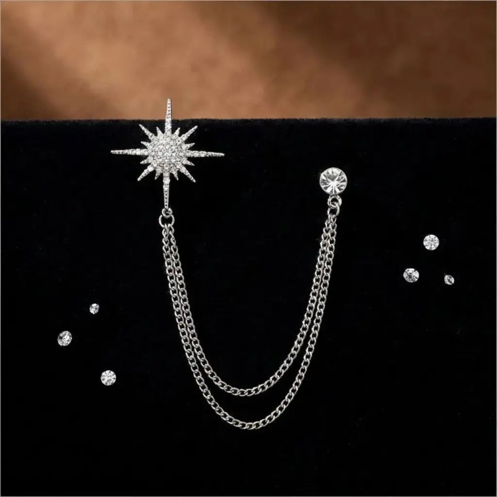 Sparkling Rhinestone Star Shaped Chain Brooches For Unisex Trendy Crystal Corsage Pins Jewelry Banquet Clothes Party Suit Gift