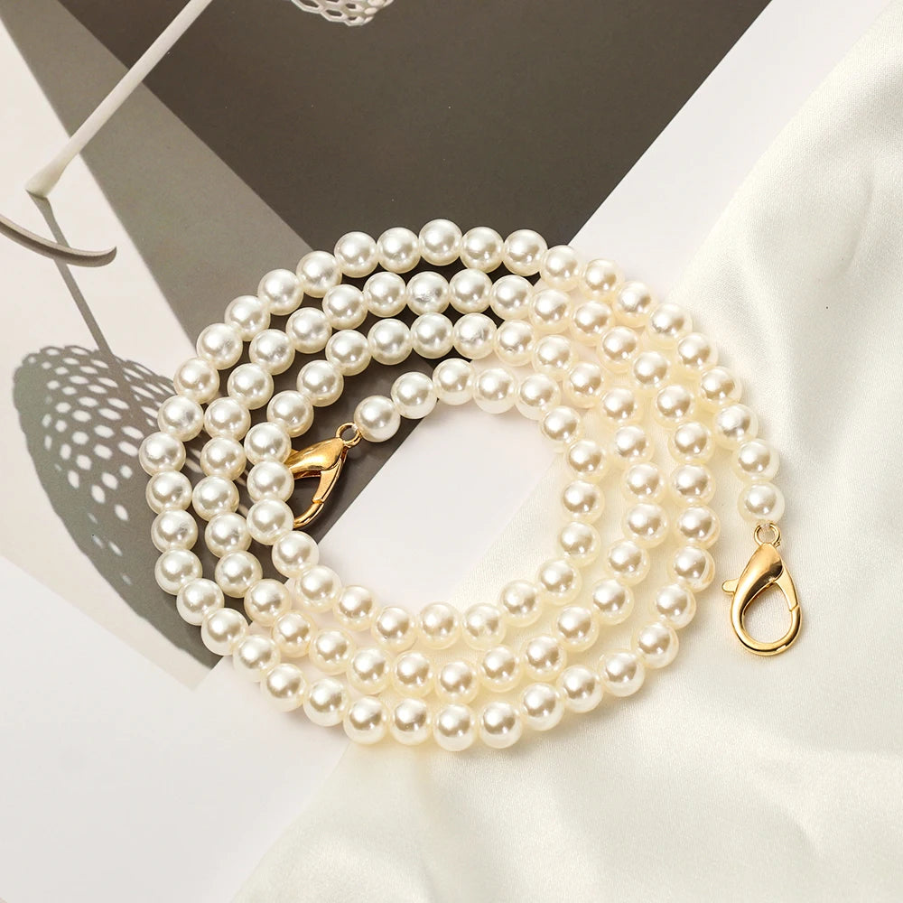 8/10mm Pearl Strap for Bags Handbag Handles DIY purse Replacement Long Beaded Chain for Shoulder Bag Straps Pearl Belt