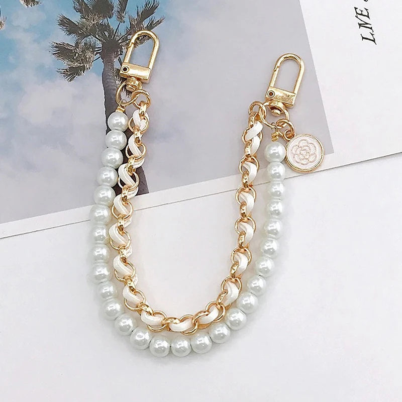1PC Vintage Pearl Bag Strap For Handbag Double Layer Chain Pearl Phone Lanyard Exquisite Purse Replacement Handles Bag Accessory