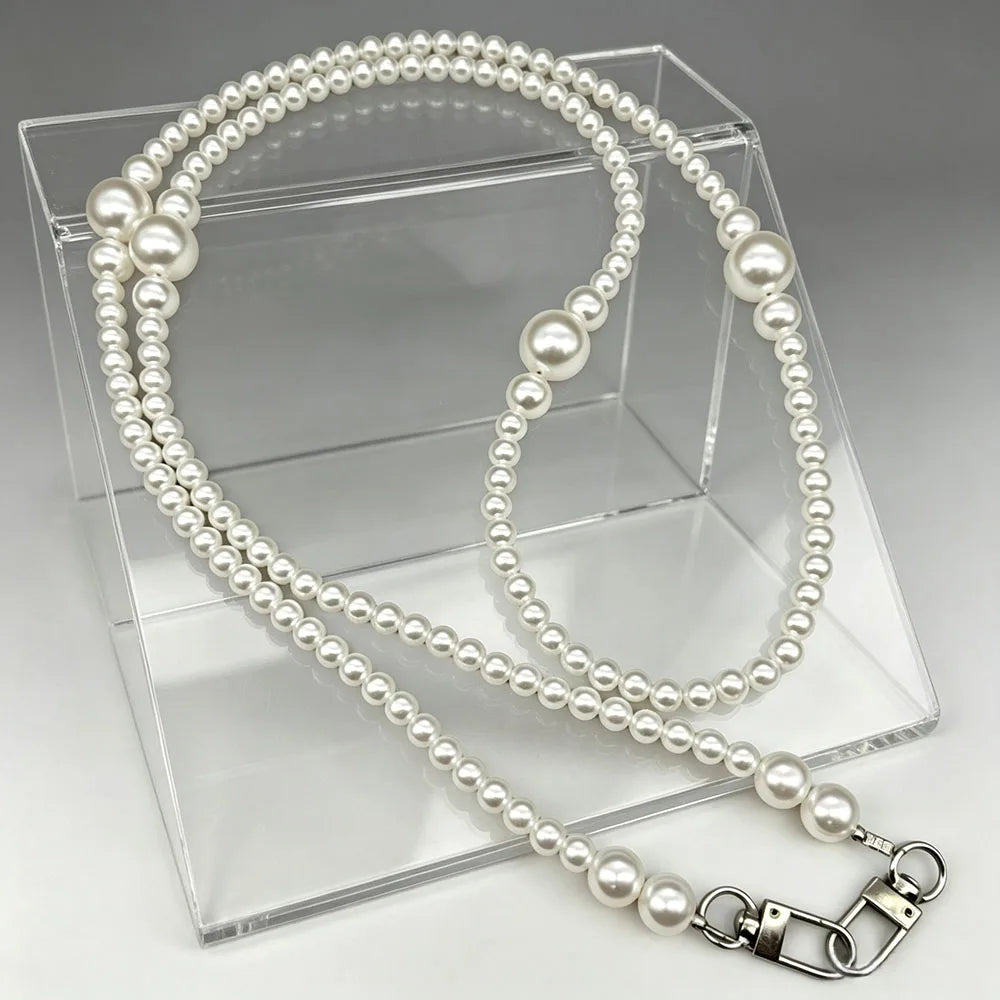 White Pearl Beaded Phone Crossbody Strap Fashion Hands-Free Shoulder Phone Long Lanyard for Women Universal Cell Phone Chains
