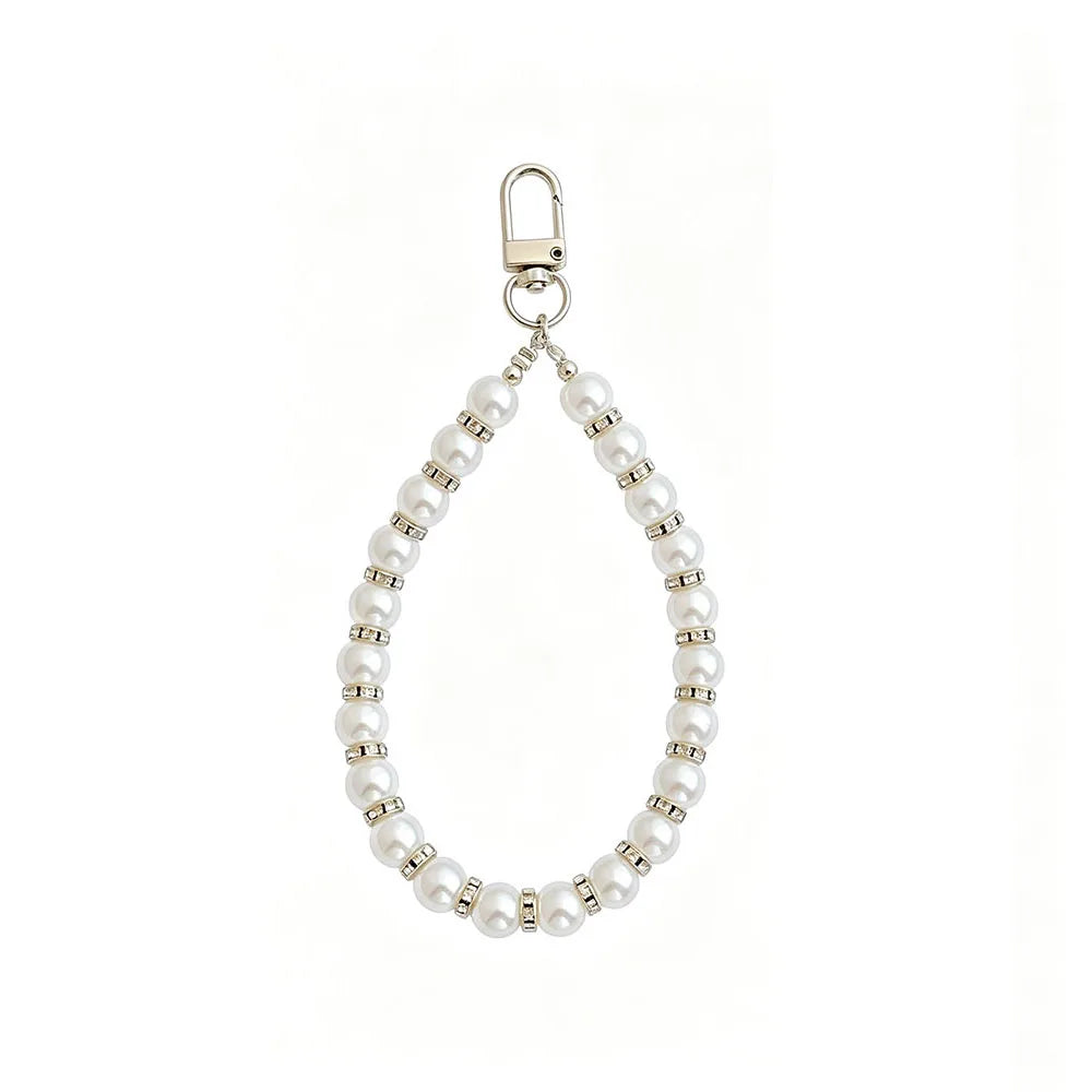 White Pearl Beaded Phone Crossbody Strap Fashion Hands-Free Shoulder Phone Long Lanyard for Women Universal Cell Phone Chains