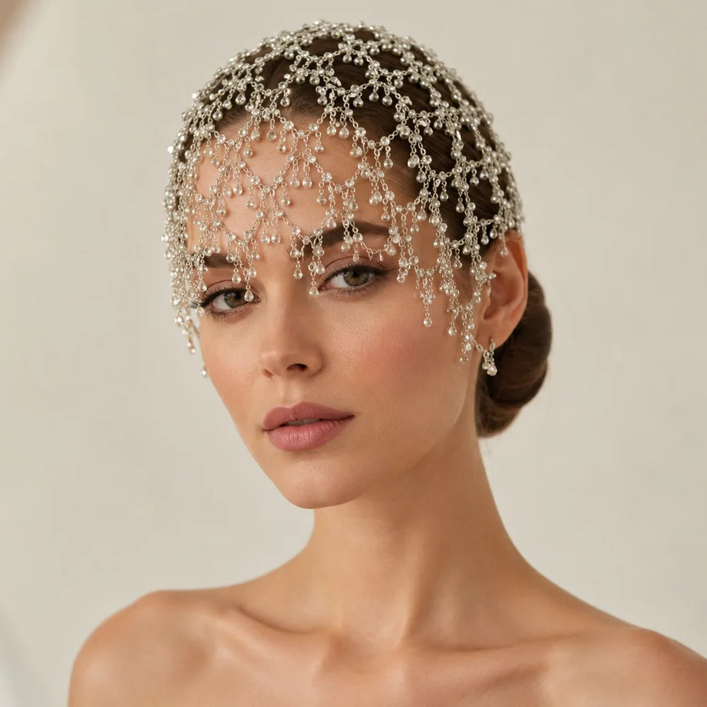 Romantic Mesh Hairband Luxury Nightclub Design Rhinestone Mesh Hair Chain Princess Ball Accessory Headwear for Women